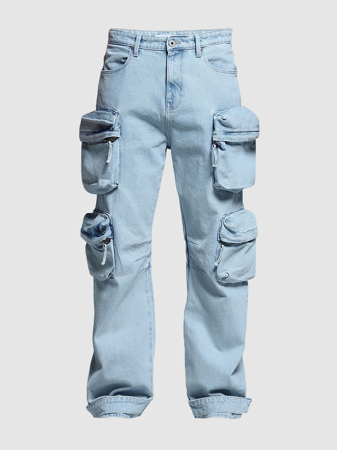 Light Blue Oversized Pockets Loose Fit Jeans