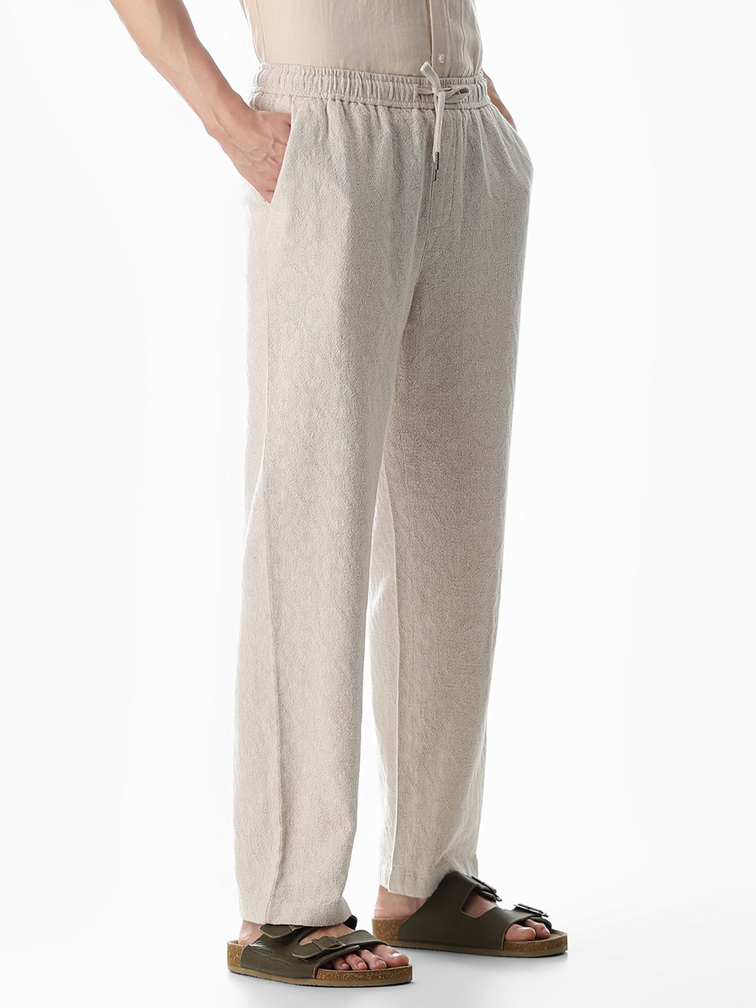 White Cotton Regular Fit Pants