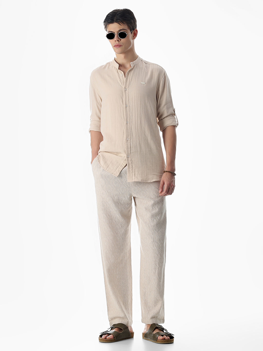 White Cotton Regular Fit Pants