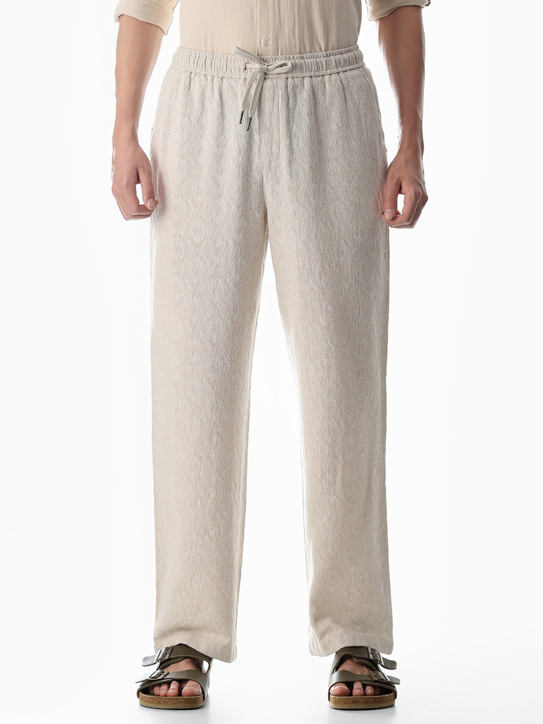 White Cotton Regular Fit Pants