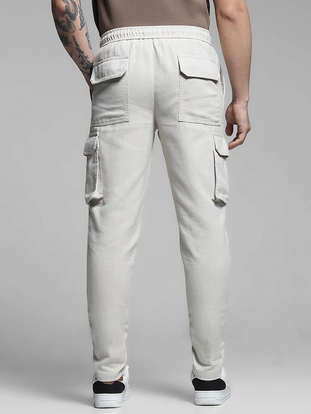 Beige Mid Rise Cargo Pants