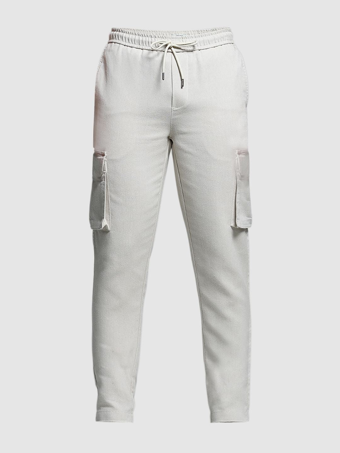 Beige Mid Rise Cargo Pants