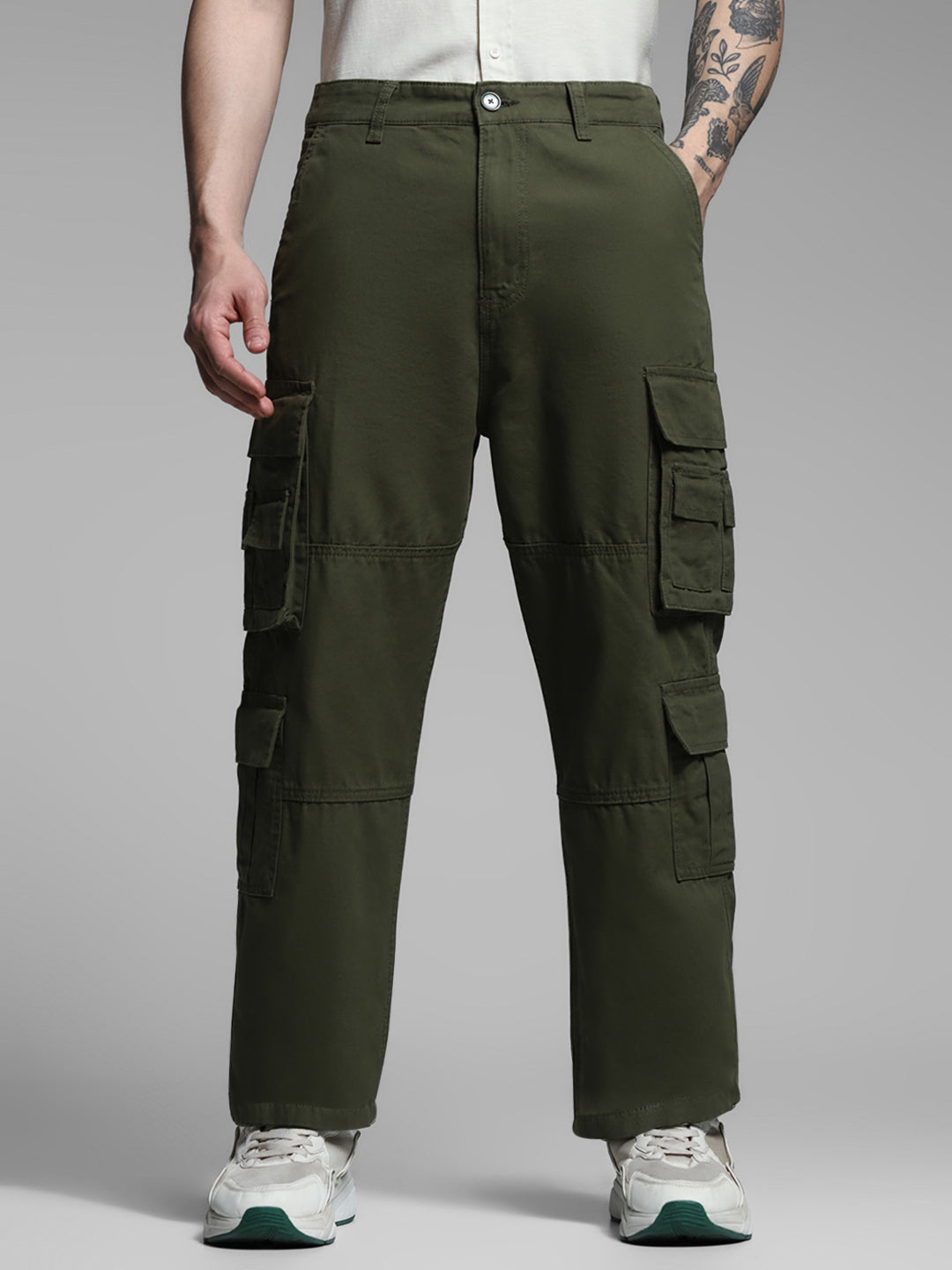 Olive Mid Rise Cargo Pants