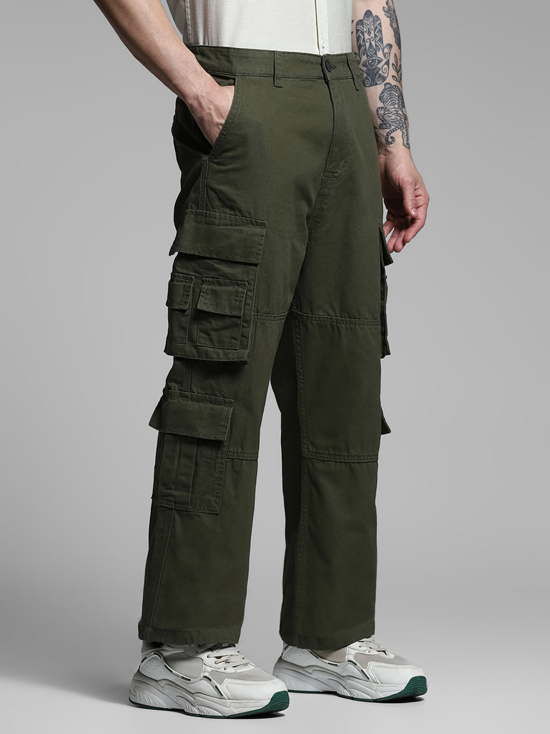 Olive Mid Rise Cargo Pants