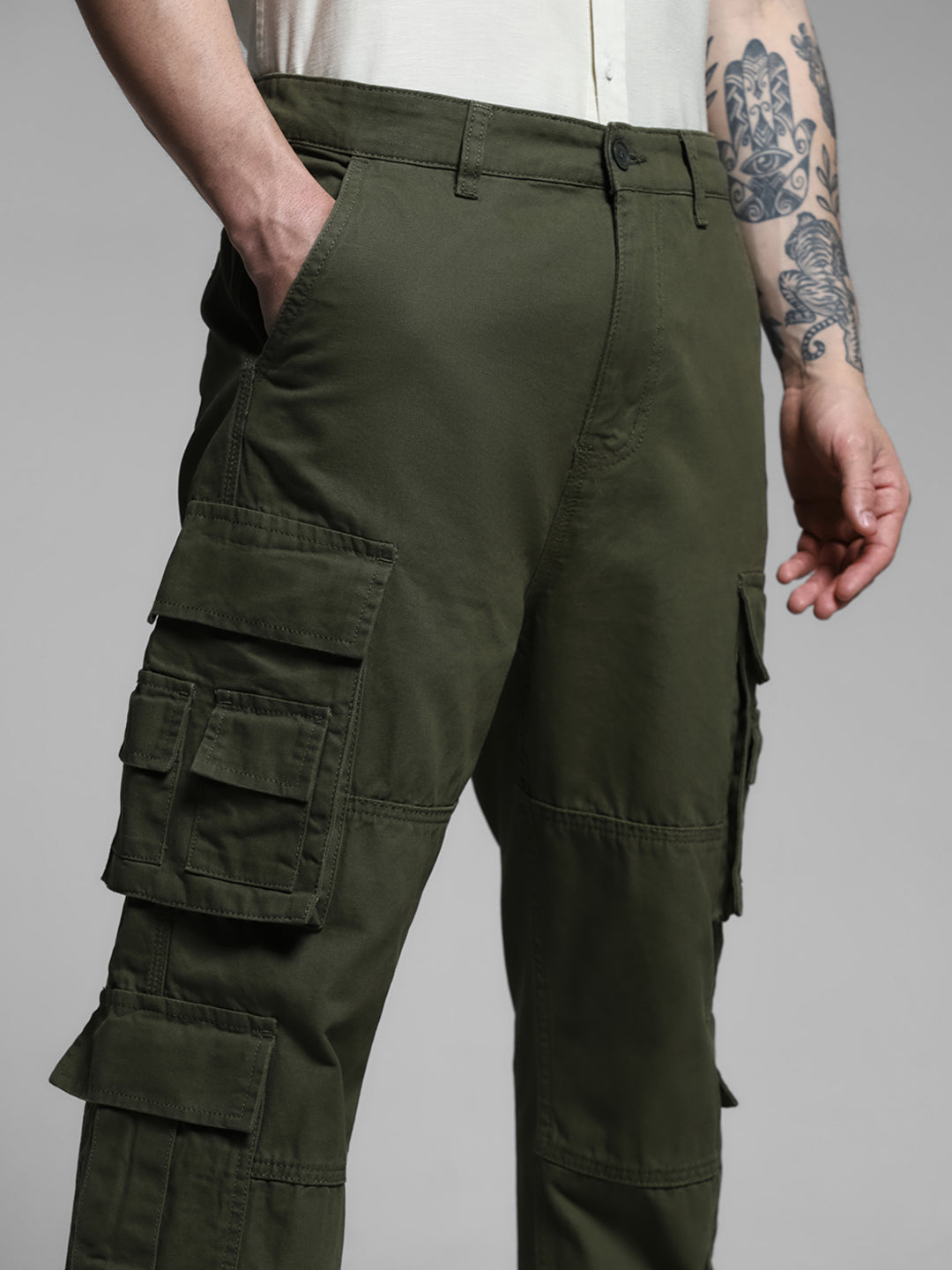 Olive Mid Rise Cargo Pants