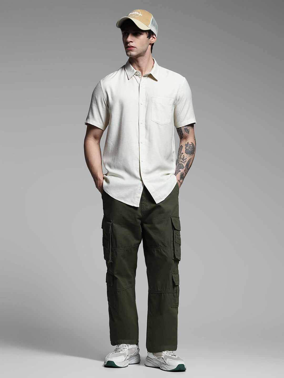 Olive Mid Rise Cargo Pants