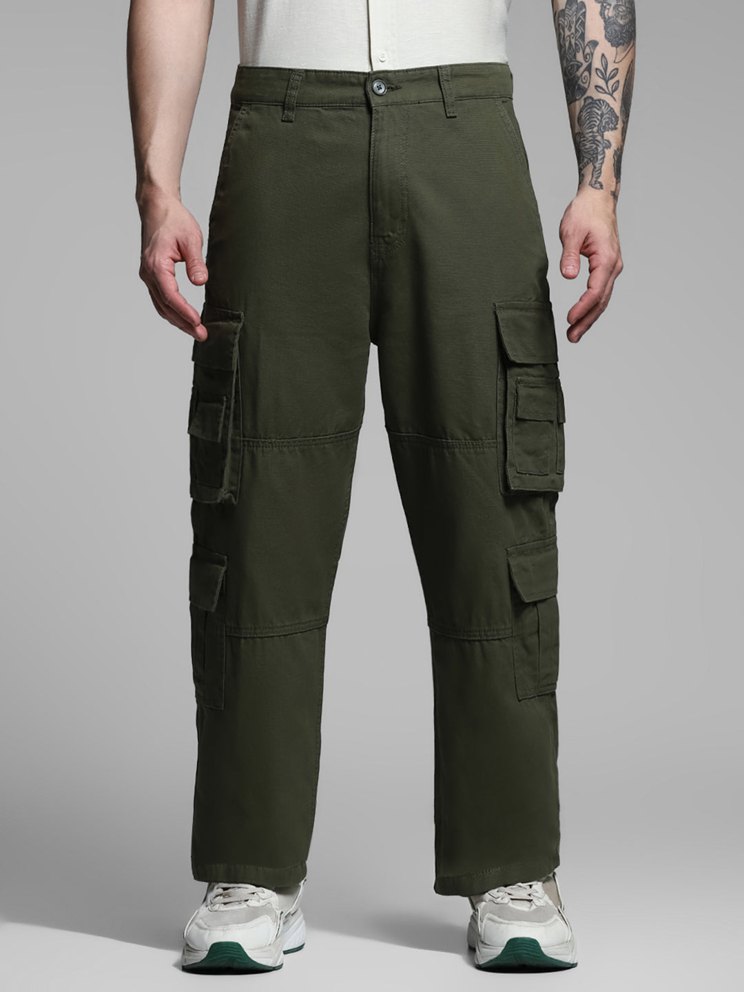 Olive Mid Rise Cargo Pants
