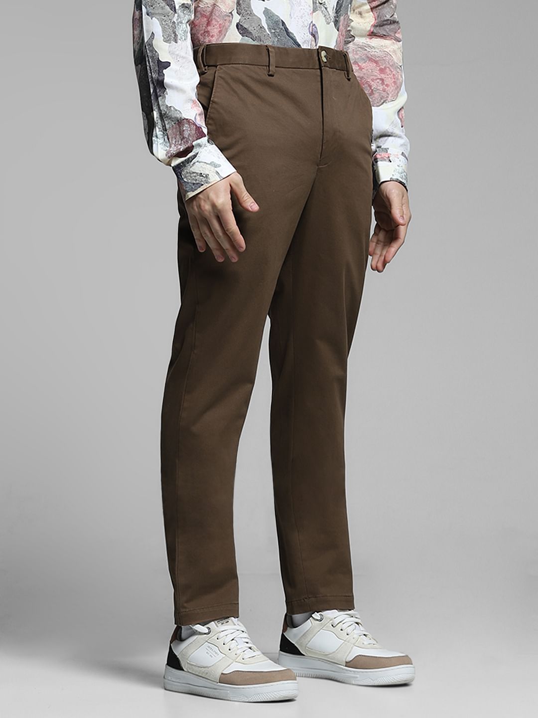 Dark Brown Mid Rise Flex Pants