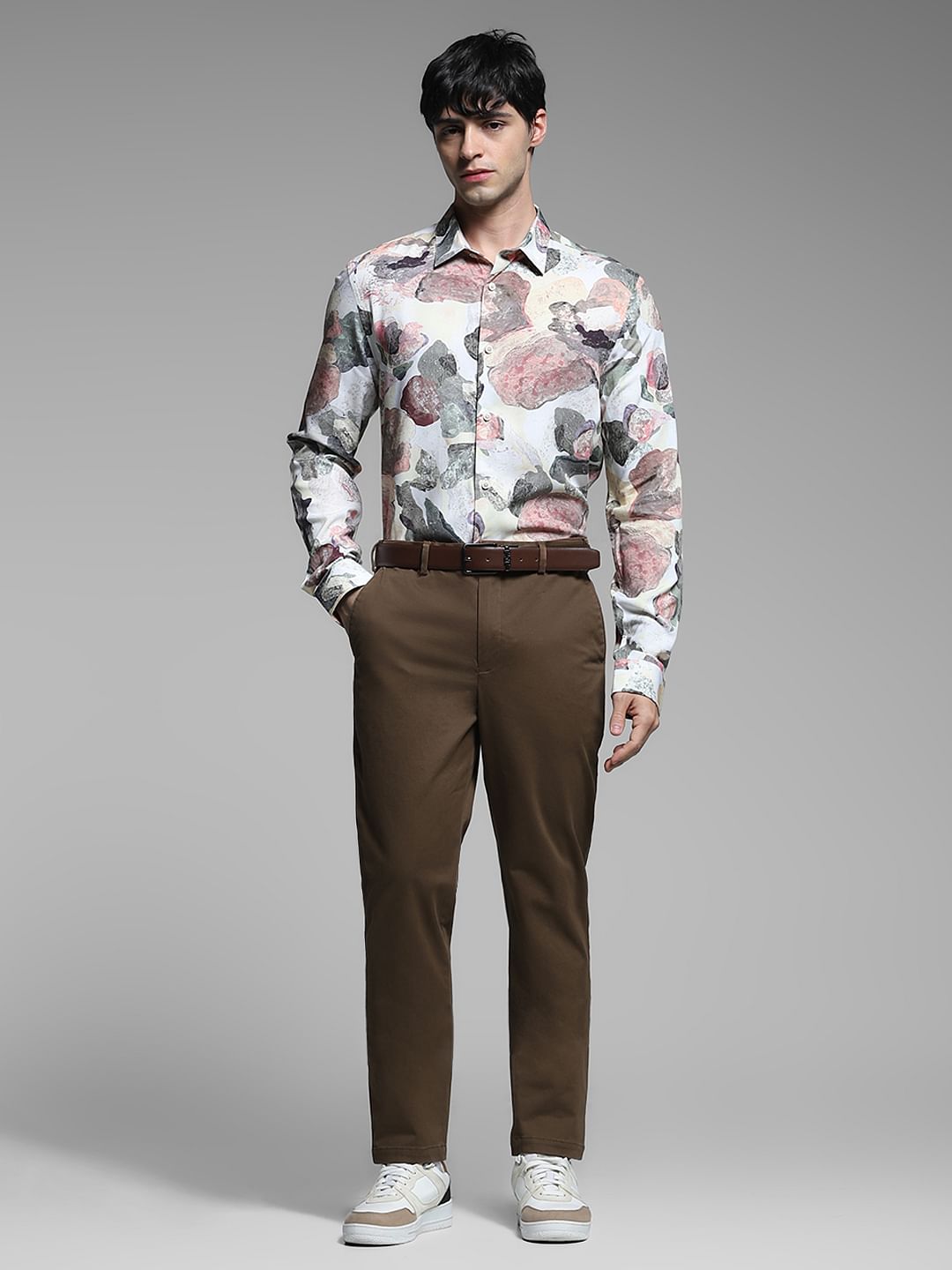 Dark Brown Mid Rise Flex Pants