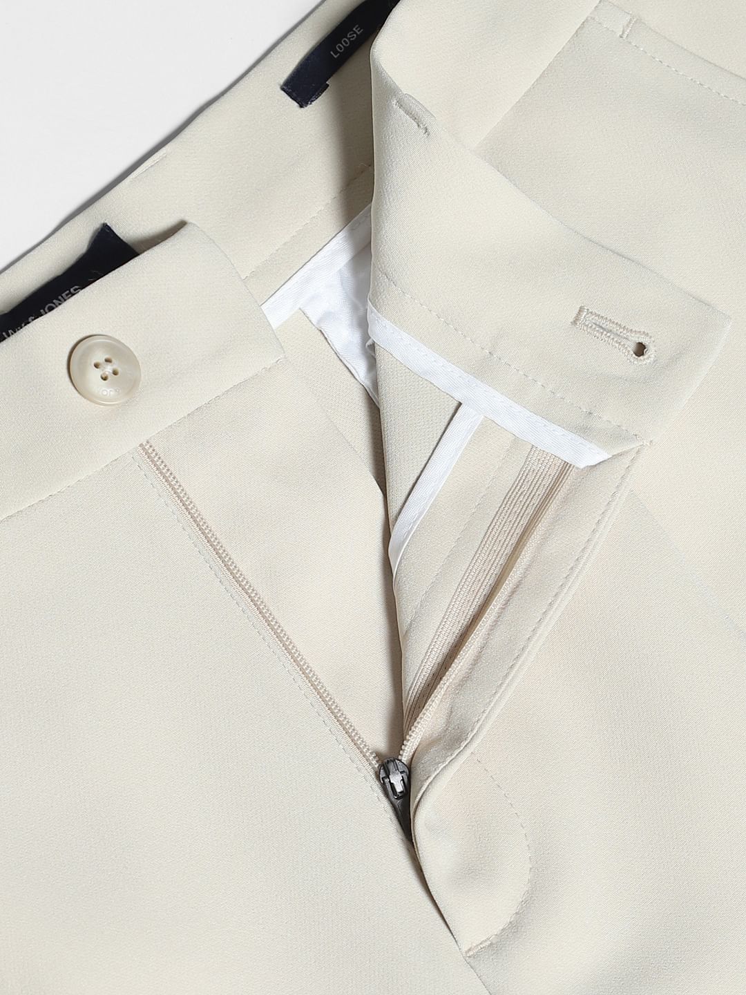 Beige High Rise Loose Fit Pants