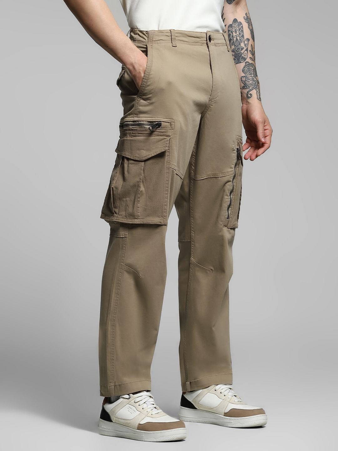 Brown Yarn Dyed Cargo Pants