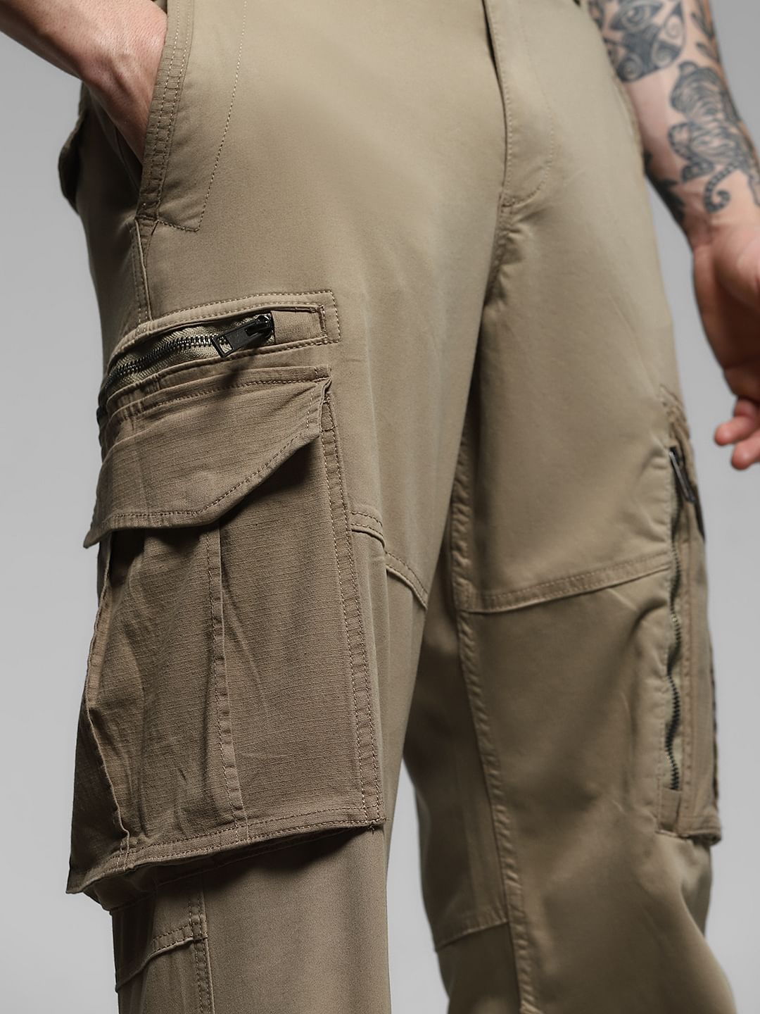 Brown Yarn Dyed Cargo Pants