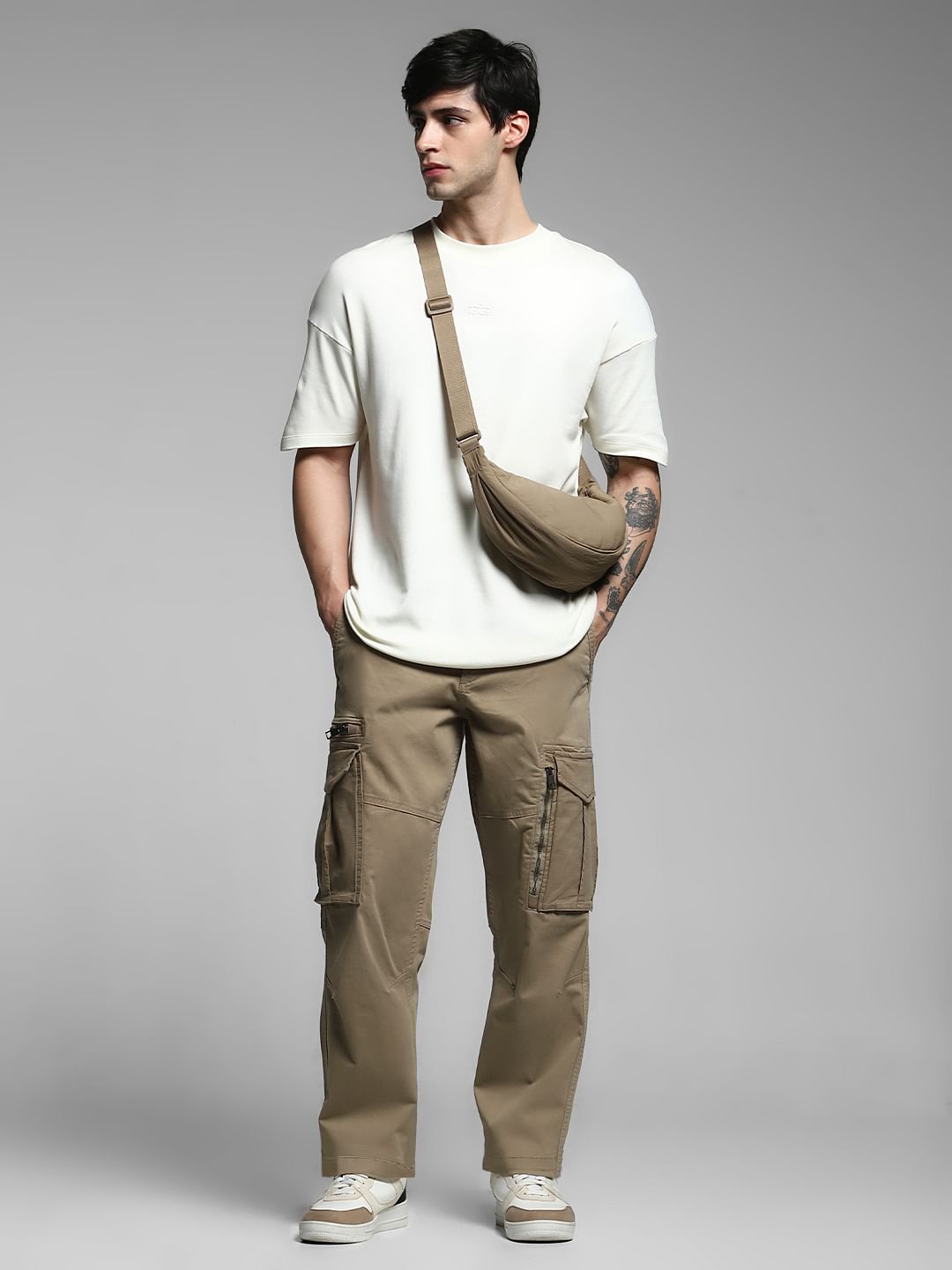 Brown Yarn Dyed Cargo Pants