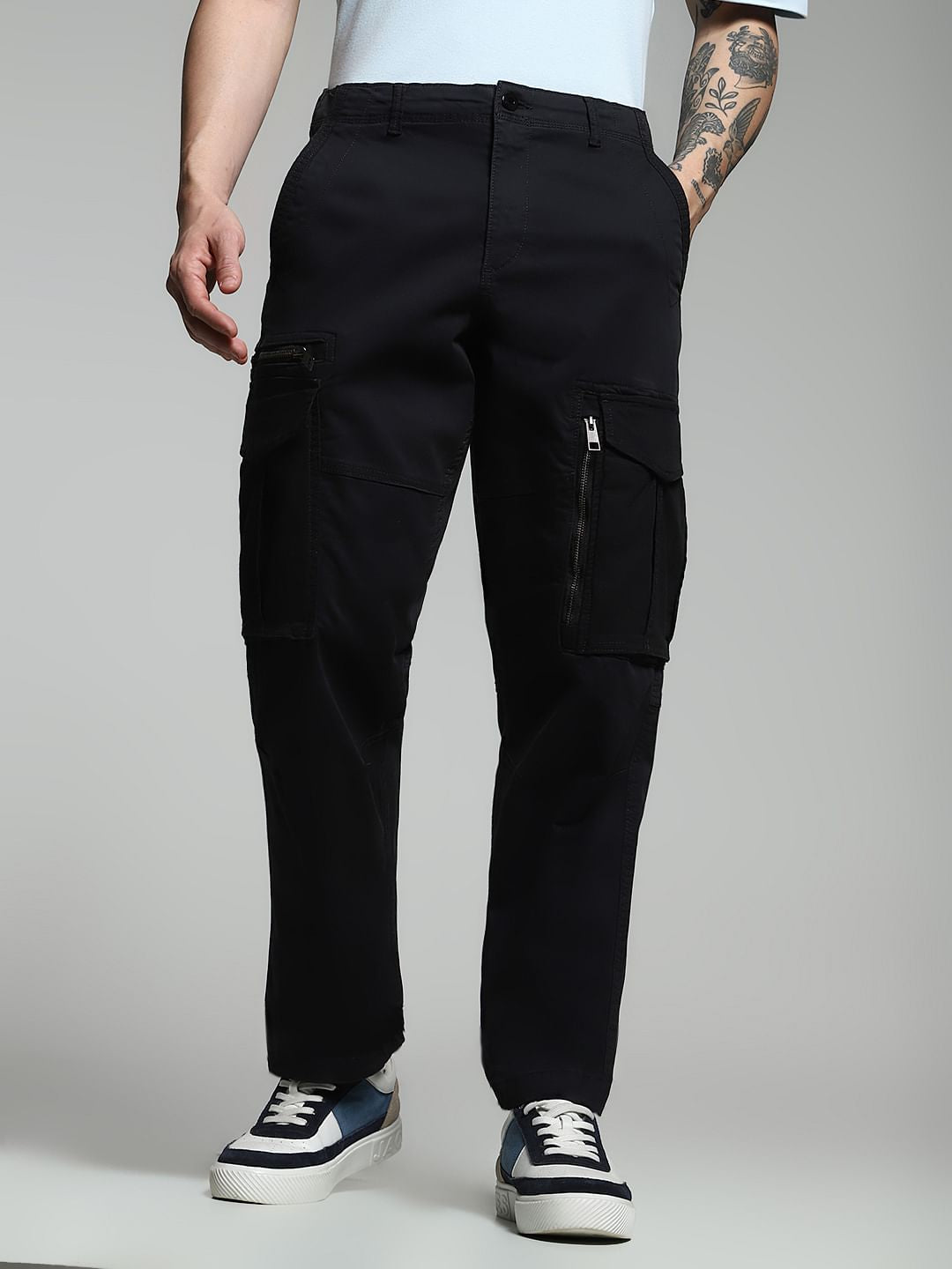 Black Yarn Dyed Cargo Pants