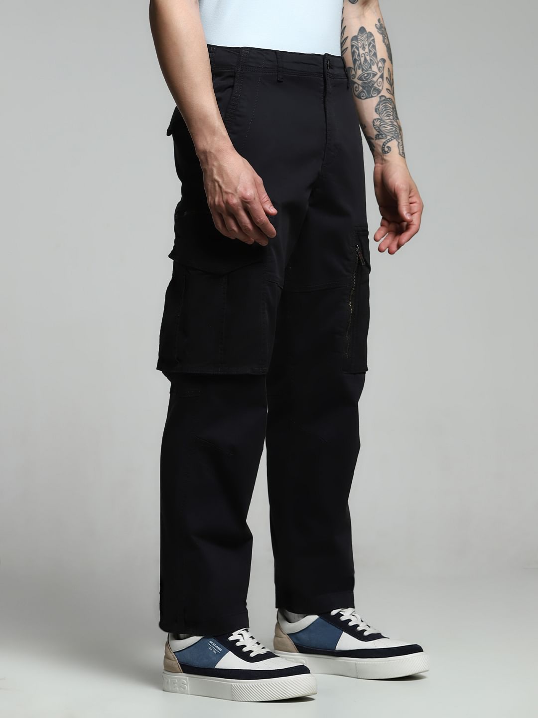 Black Yarn Dyed Cargo Pants