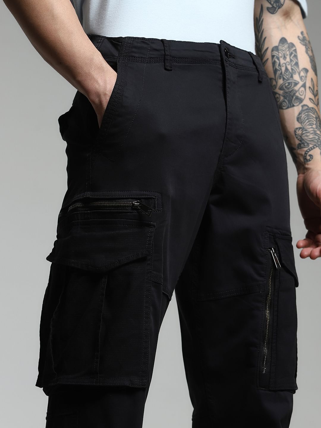 Black Yarn Dyed Cargo Pants