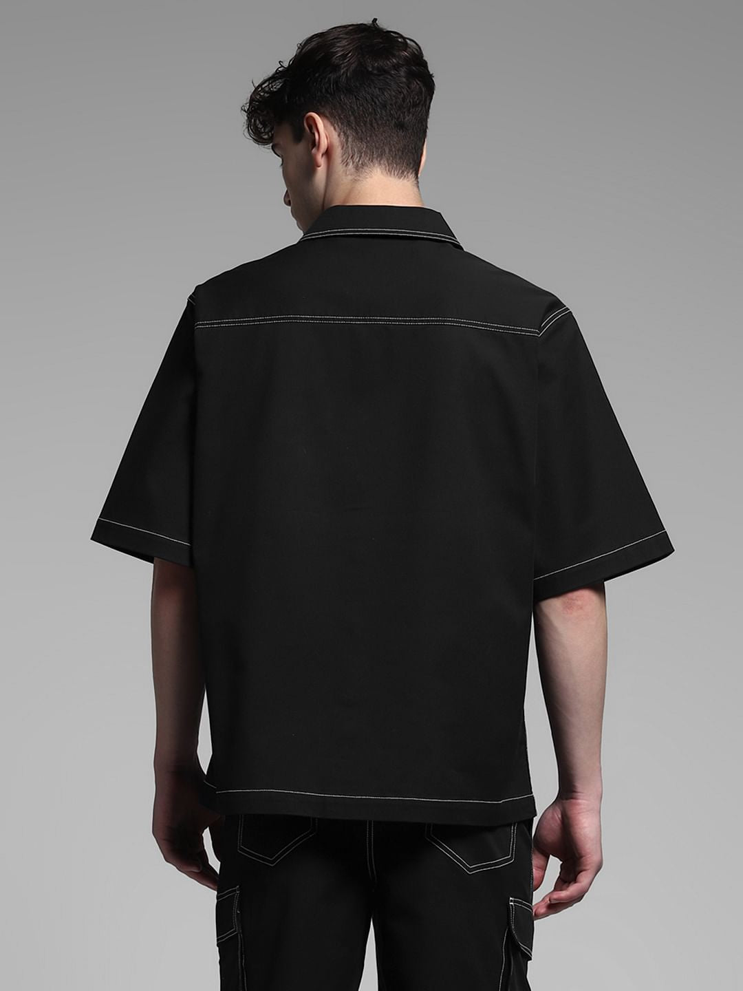 Black Contrast Stitch Co-ord Set Overshirt