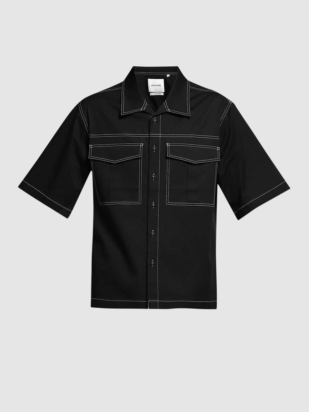 Black Contrast Stitch Co-ord Set Overshirt