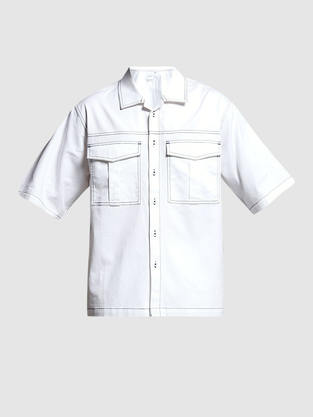 White Contrast Stitch Co-ord Set Overshirt