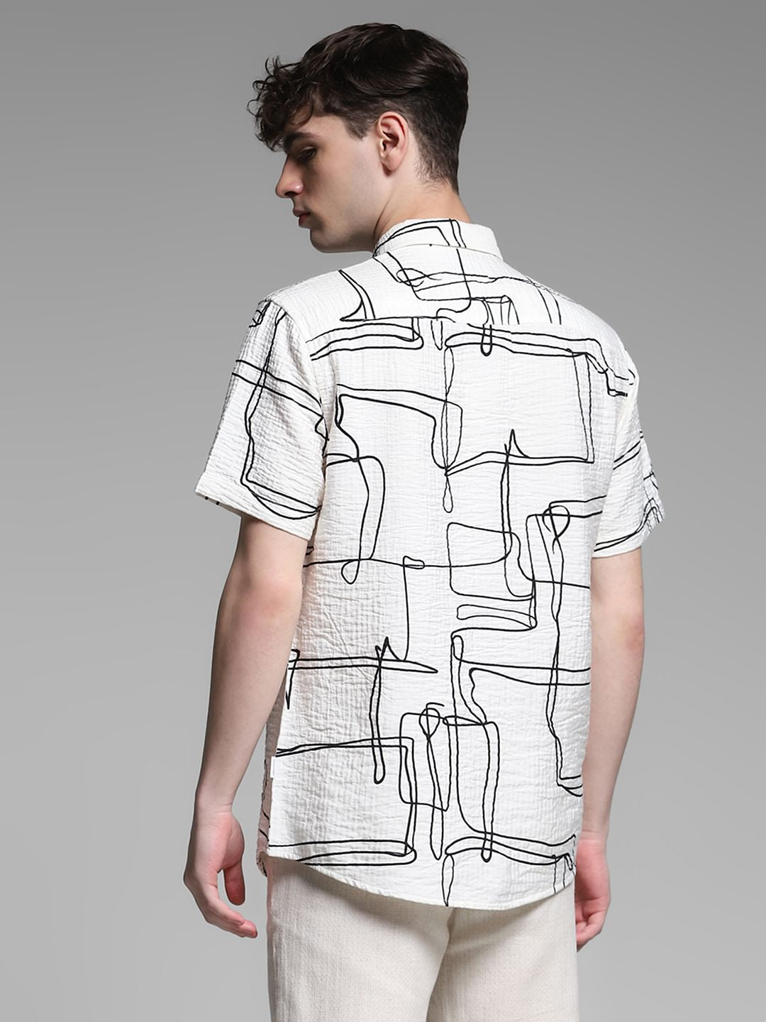 White Abstract Print Cotton Shirt