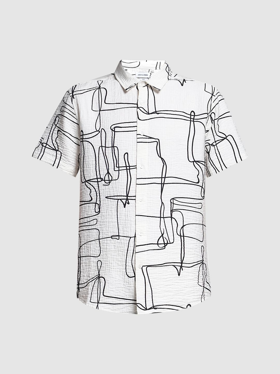White Abstract Print Cotton Shirt