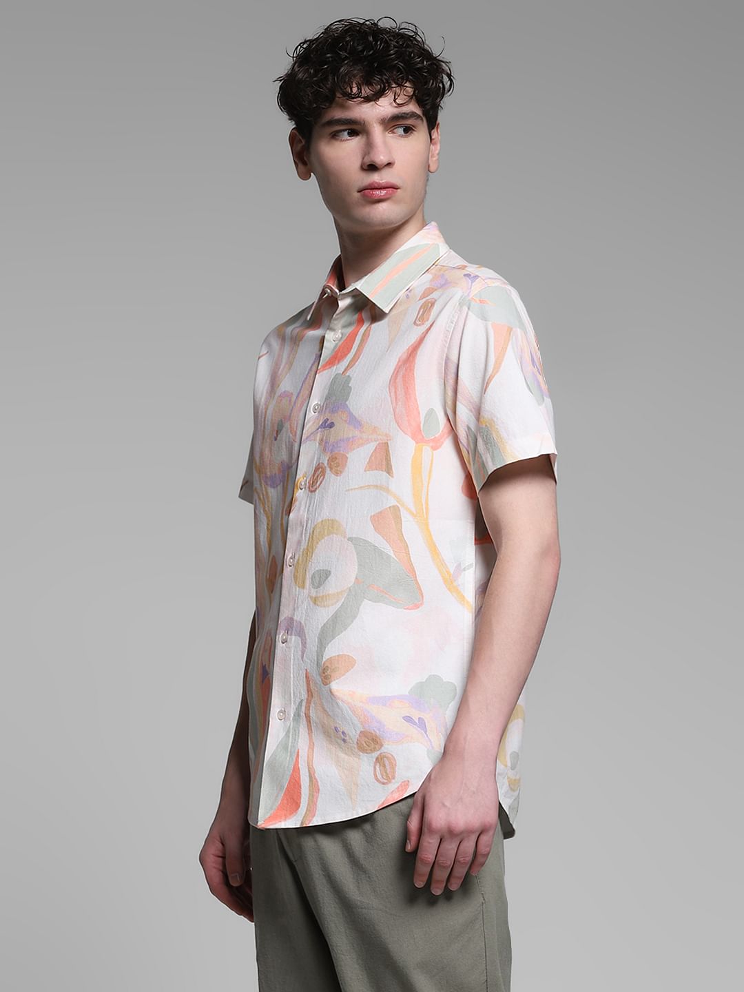 White Abstract Print Shirt