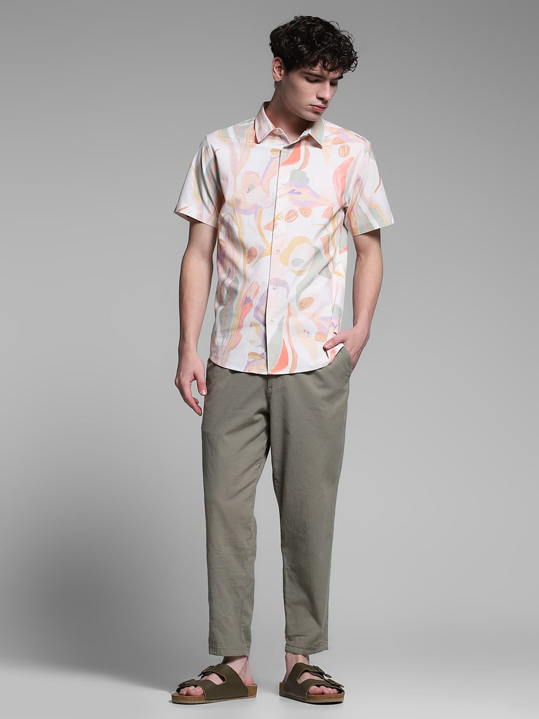 White Abstract Print Shirt