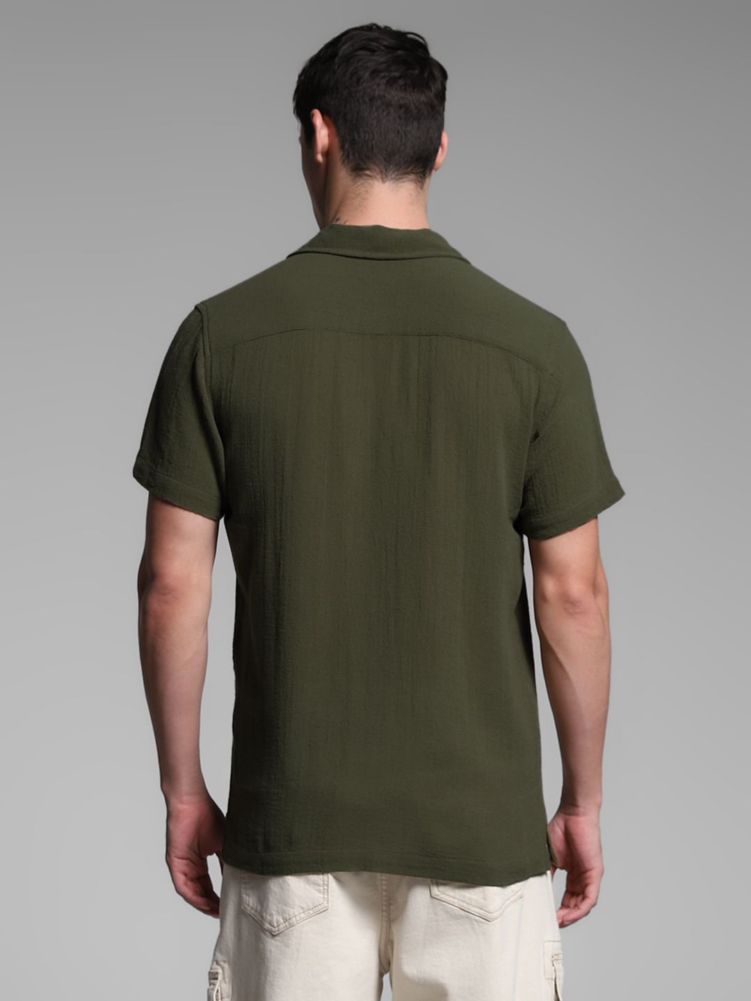 Olive Resort Collar Cotton Shirt