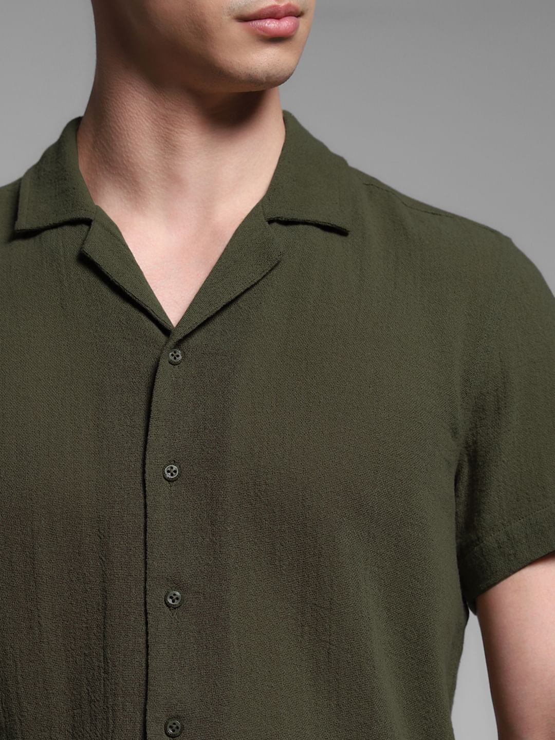 Olive Resort Collar Cotton Shirt