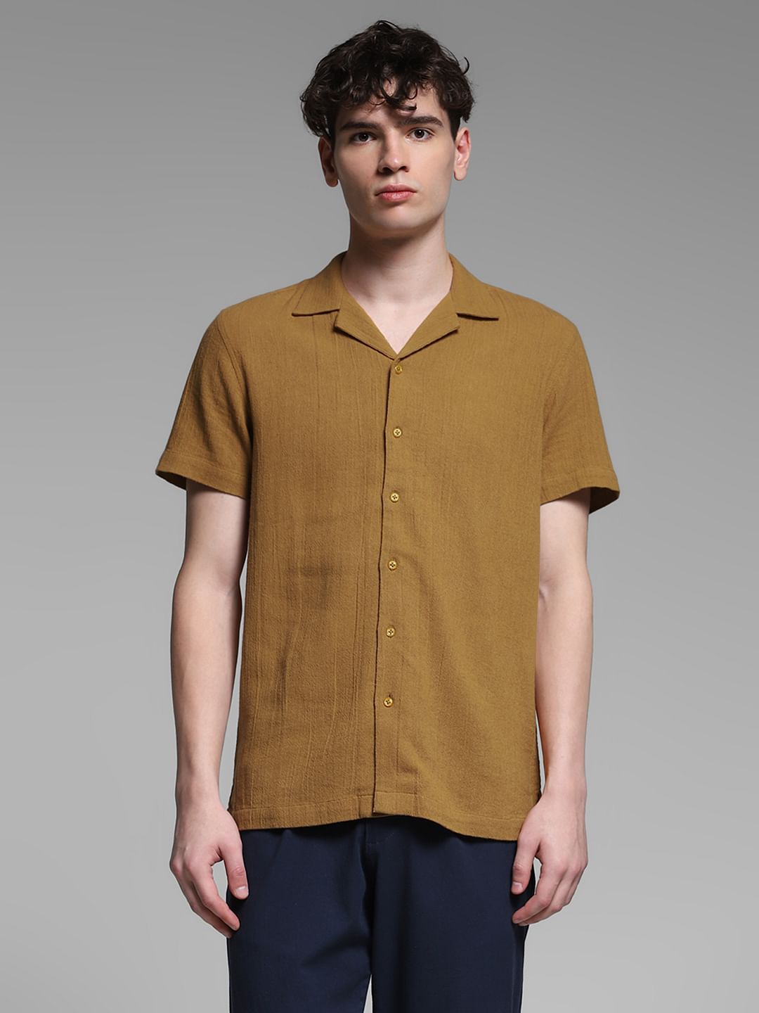 Brown Resort Collar Cotton Shirt