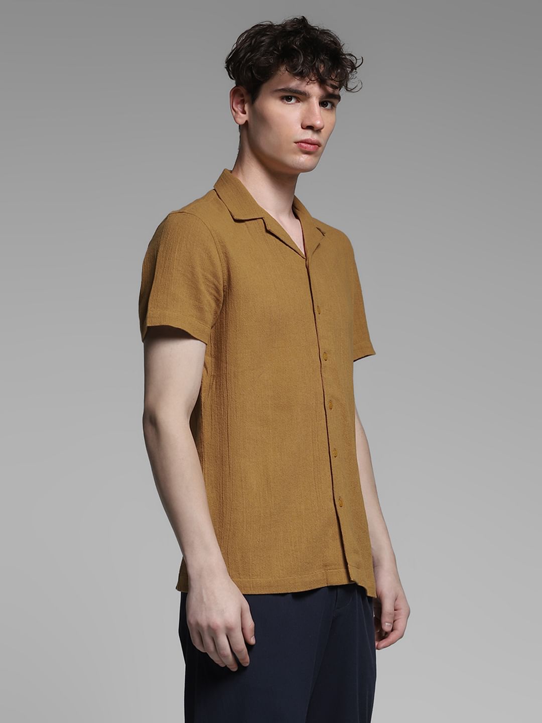 Brown Resort Collar Cotton Shirt