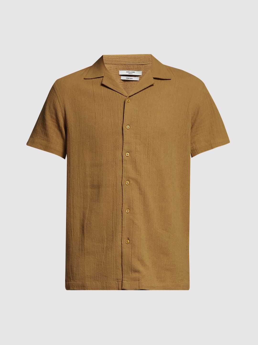 Brown Resort Collar Cotton Shirt