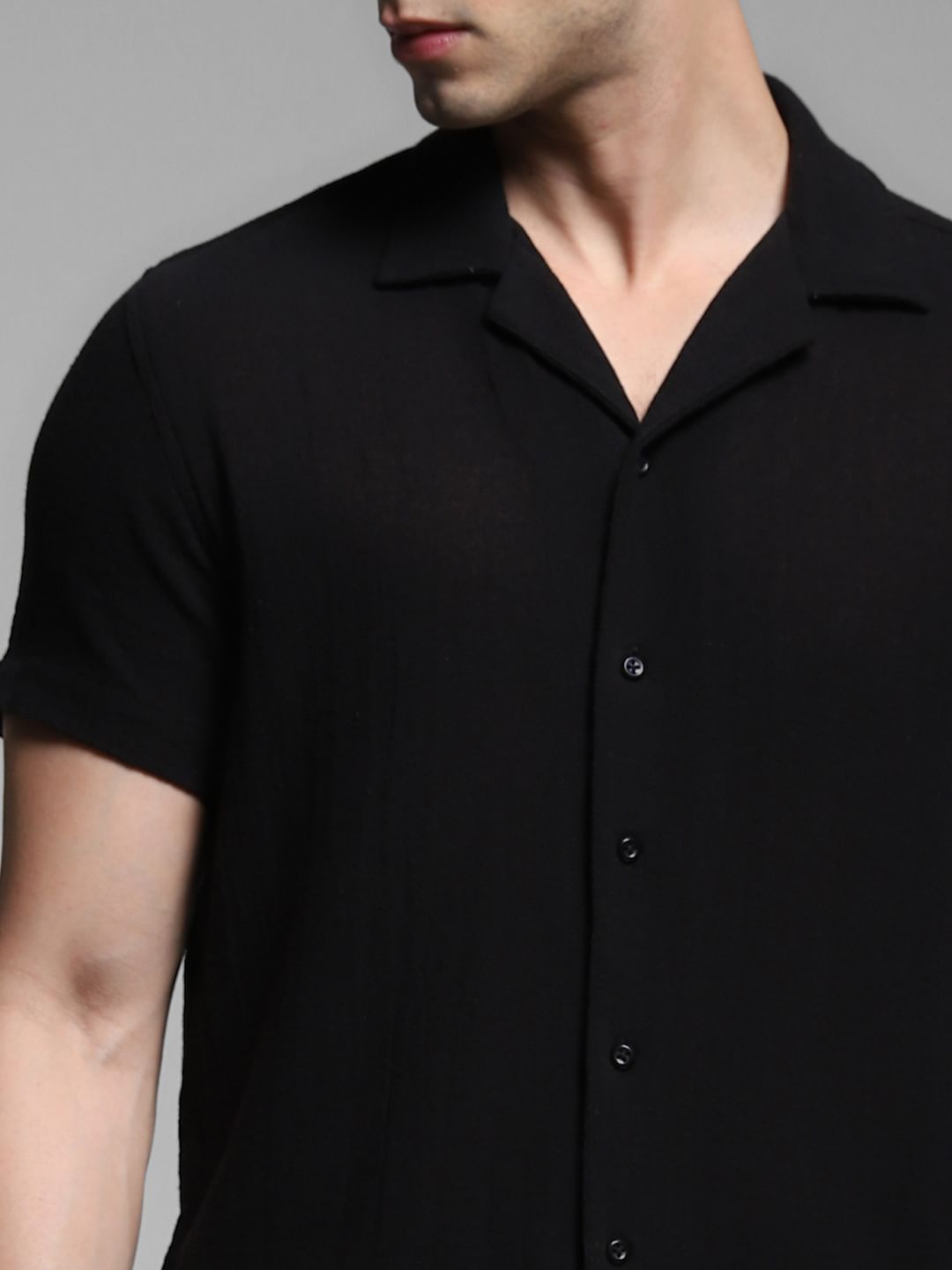 Black Resort Collar Cotton Shirt