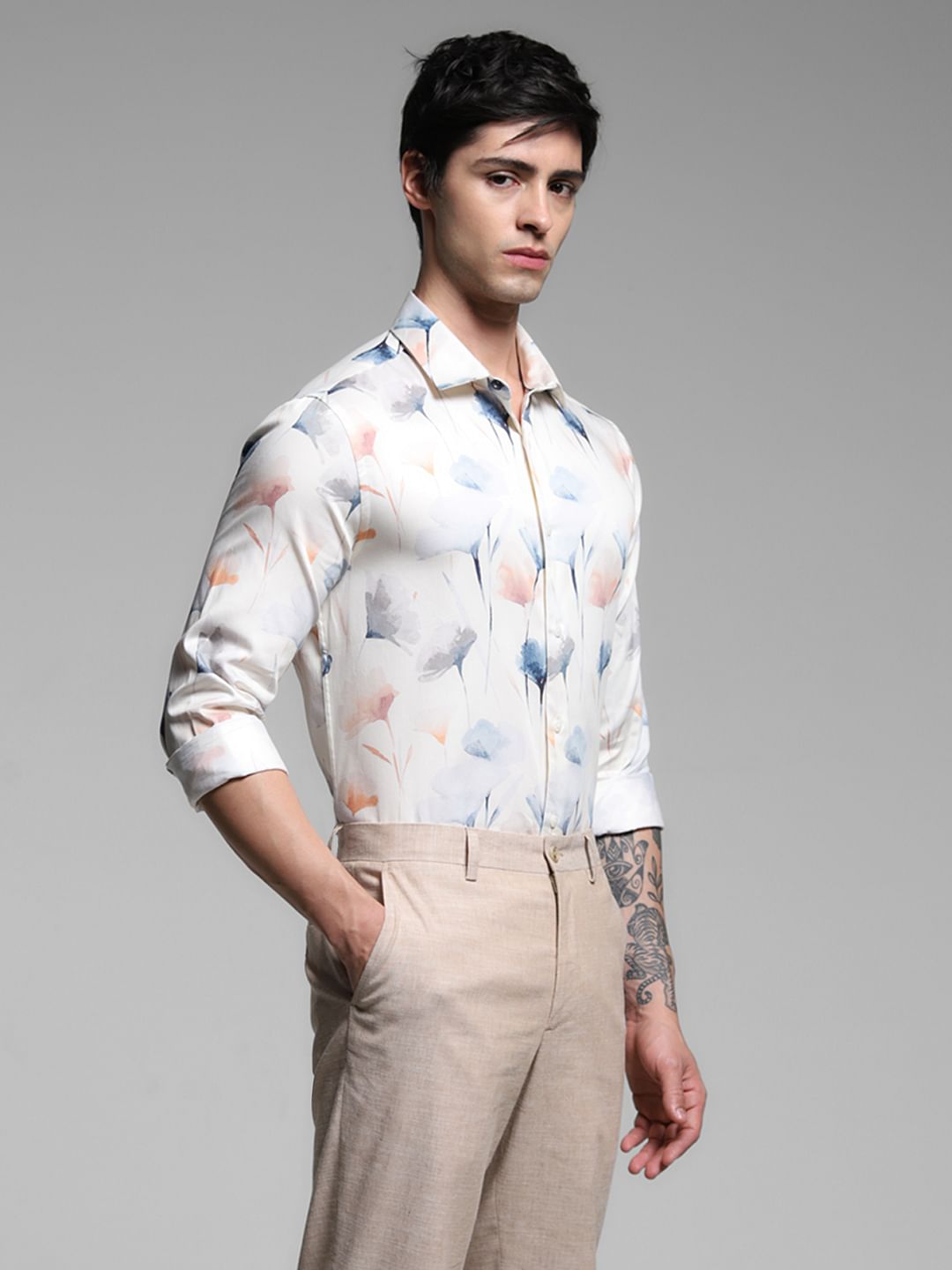 White Printed Cotton Shirt