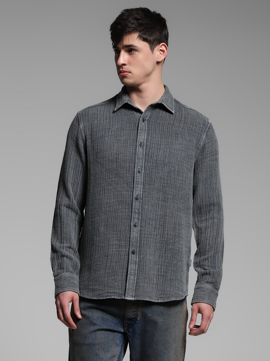 Grey Acid Washed Cotton Shirt