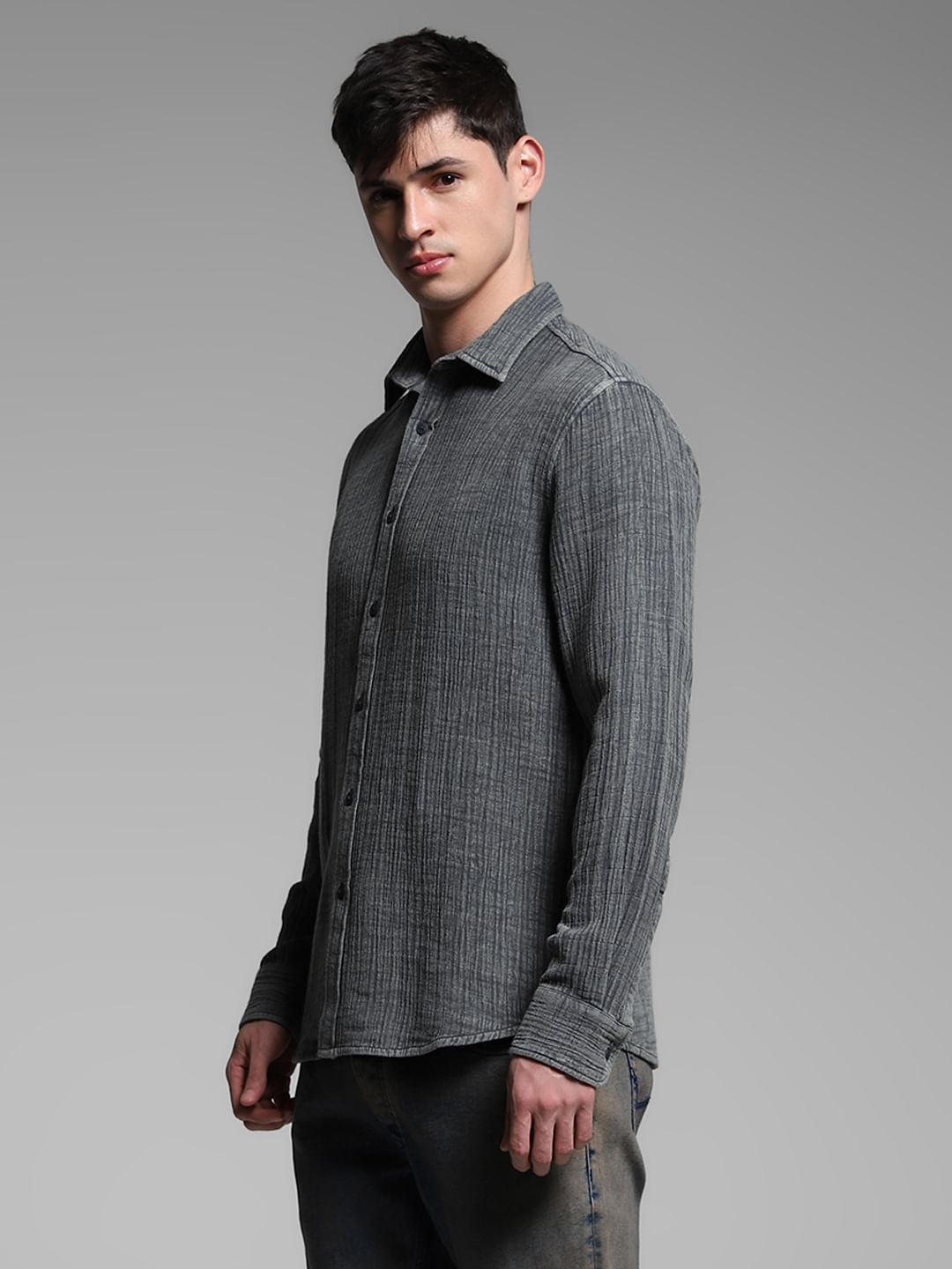 Grey Acid Washed Cotton Shirt