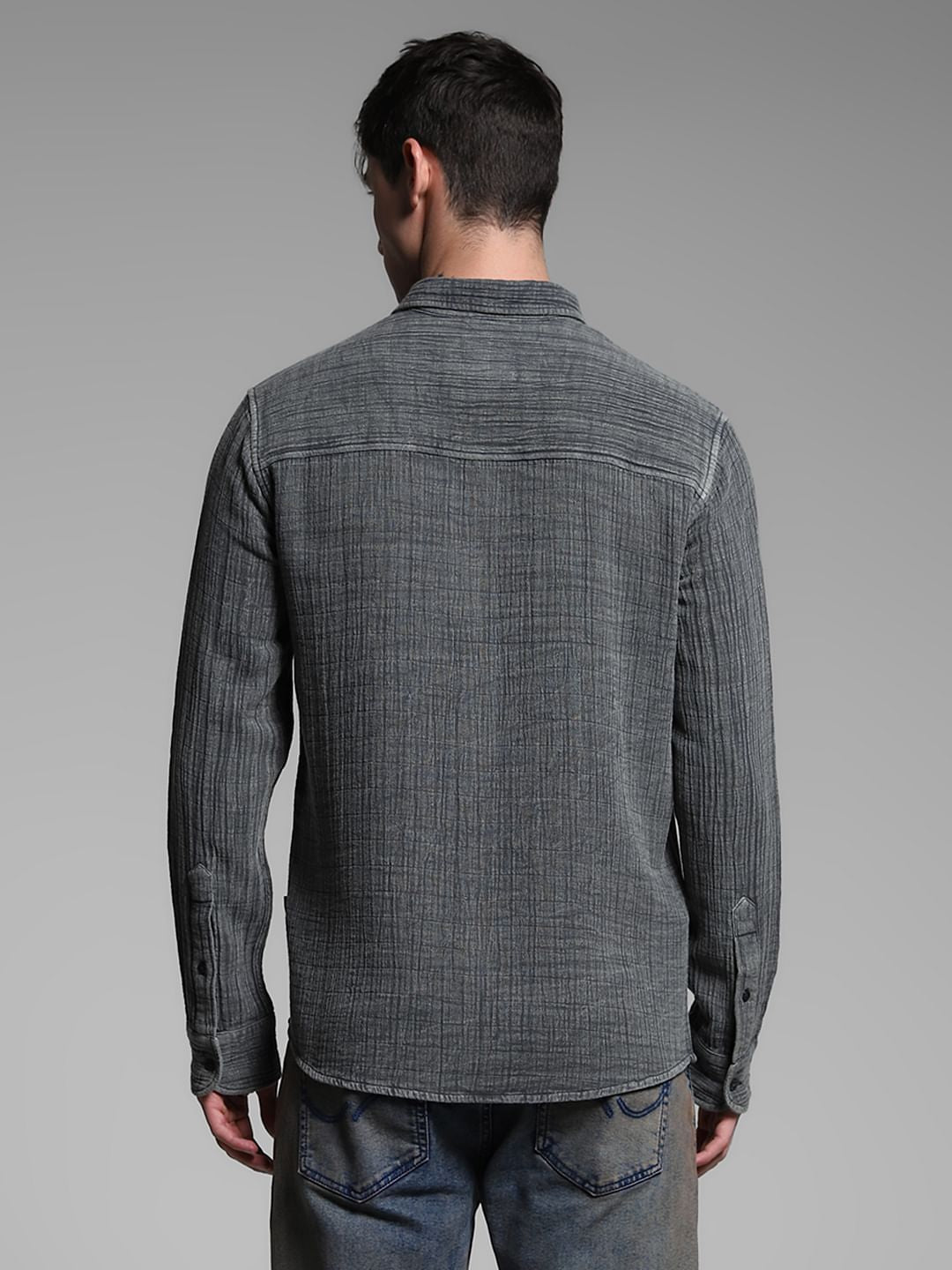 Grey Acid Washed Cotton Shirt