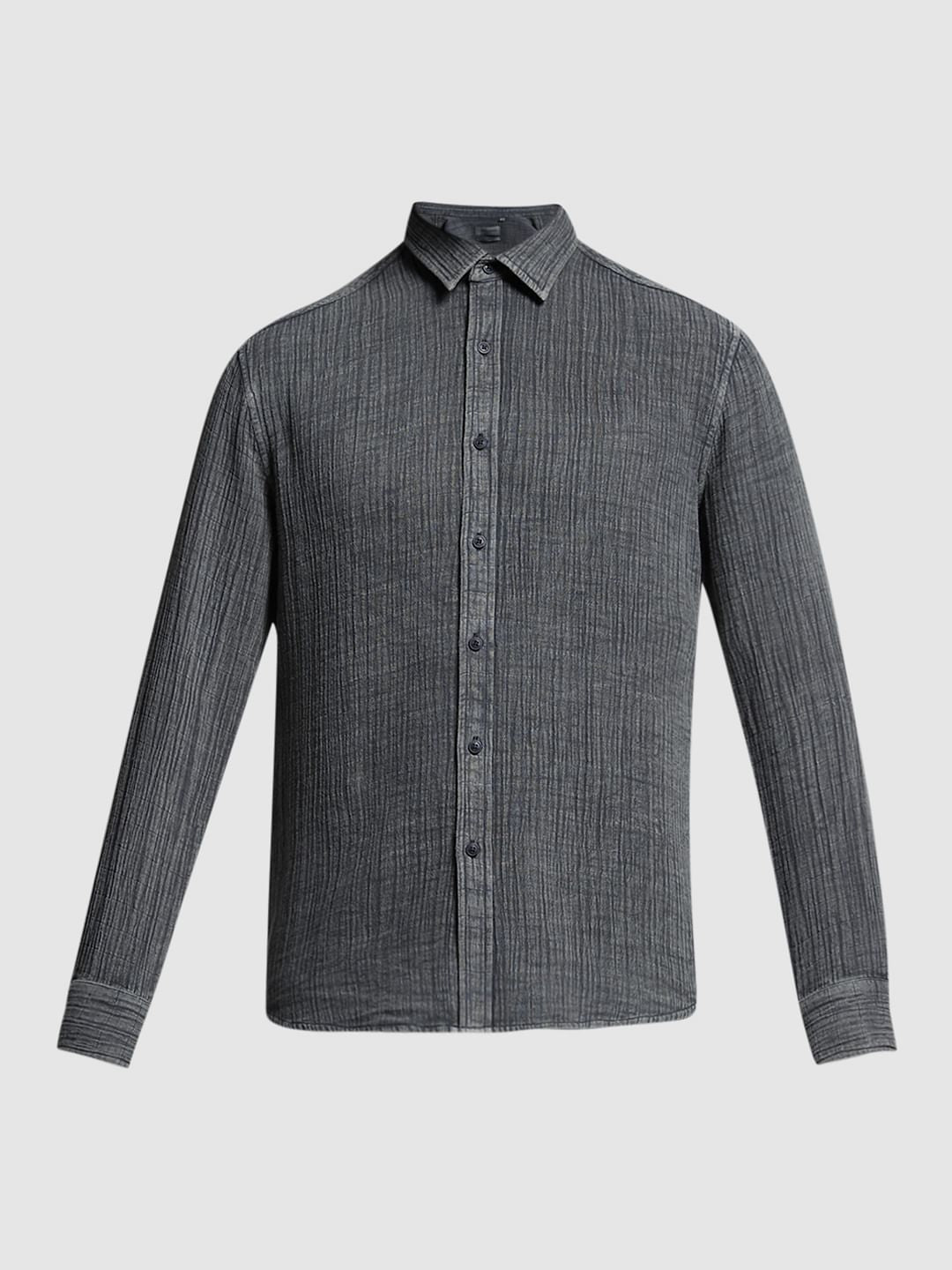 Grey Acid Washed Cotton Shirt