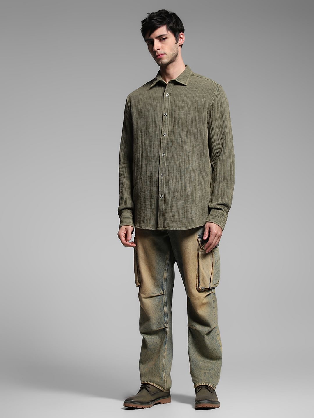 Green Acid Washed Cotton Shirt