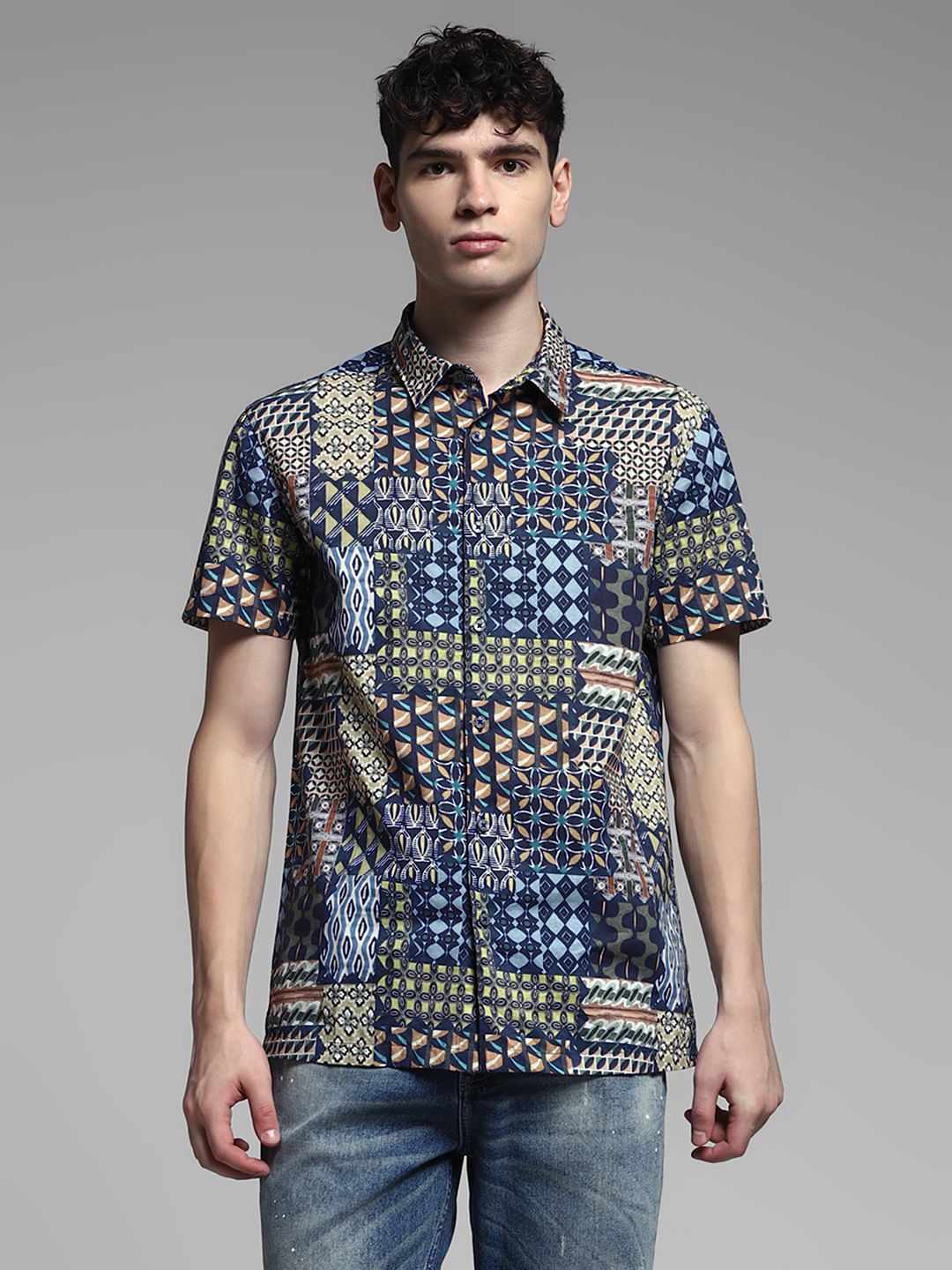 Dark Blue Abstract Print Shirt