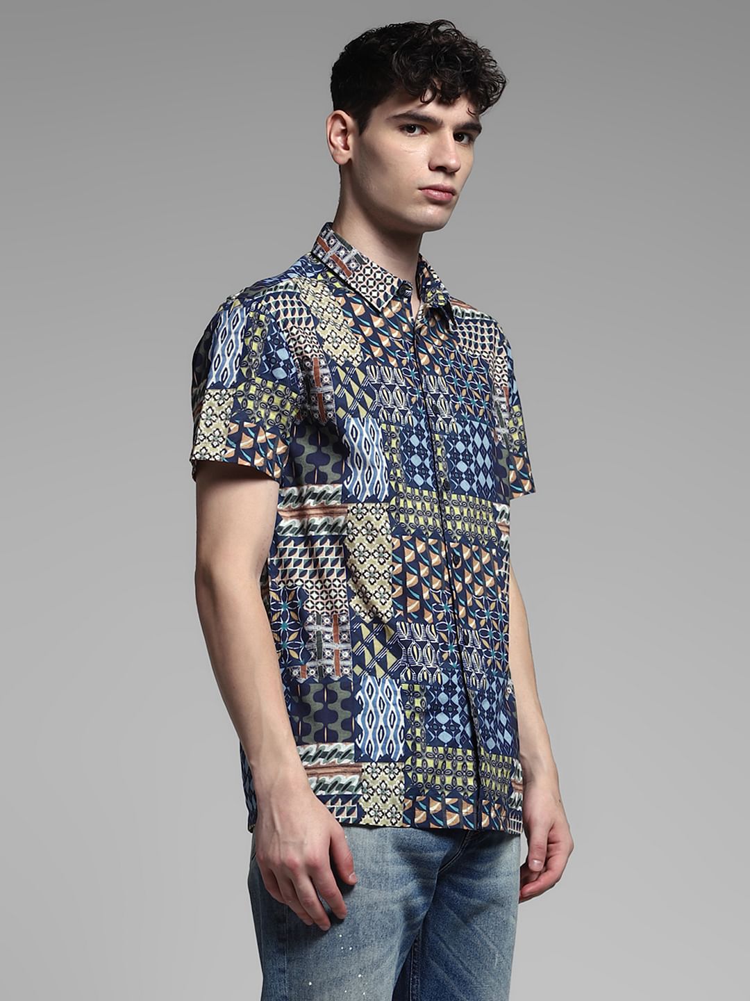 Dark Blue Abstract Print Shirt