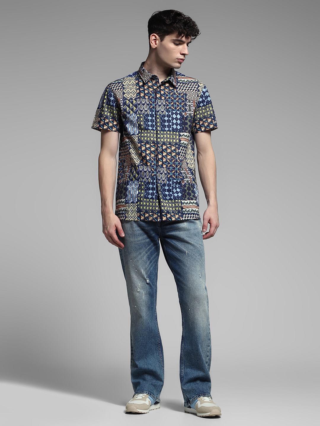 Dark Blue Abstract Print Shirt