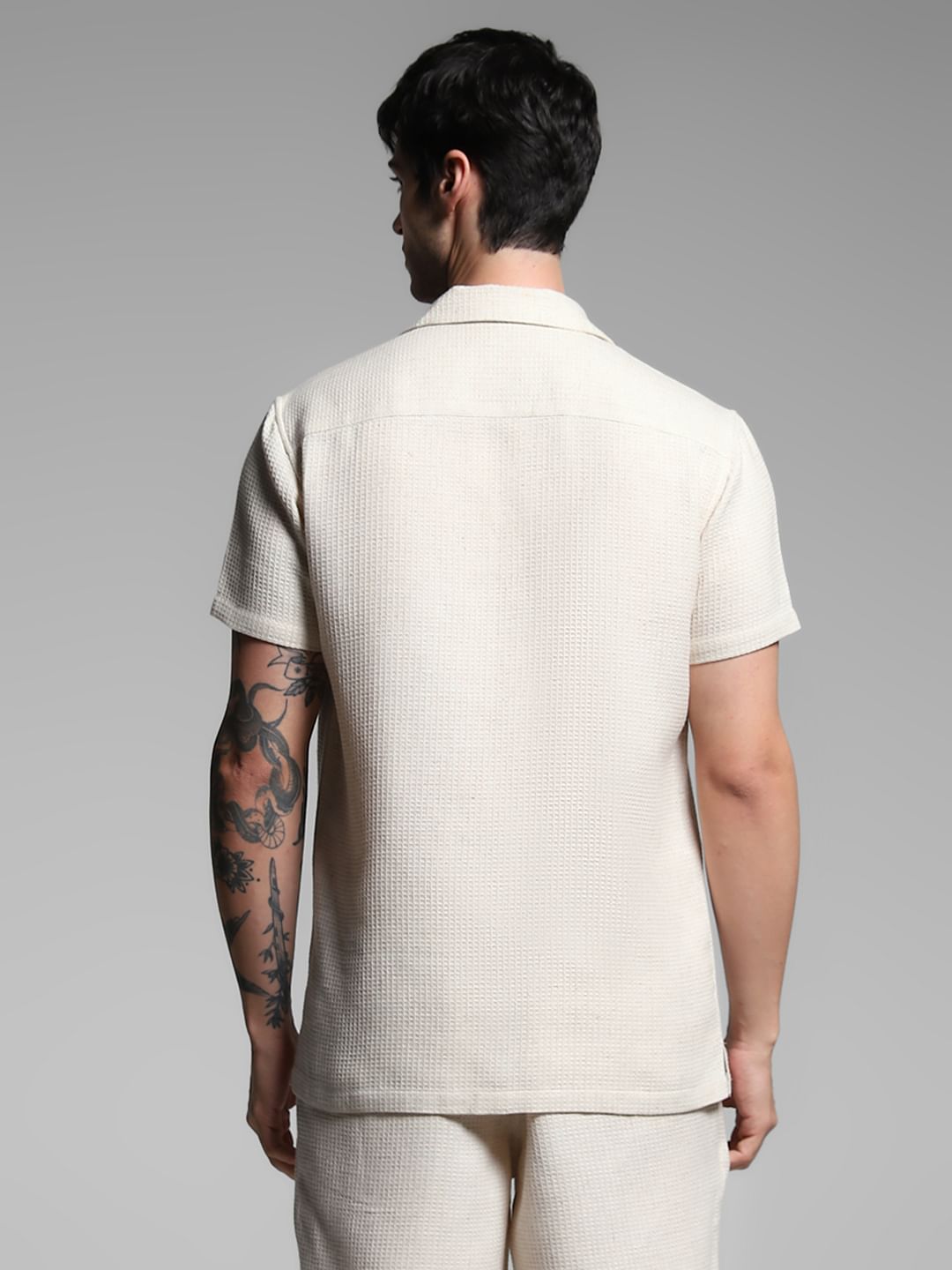 Ecru Waffle Textured Co-ord Set Shirt