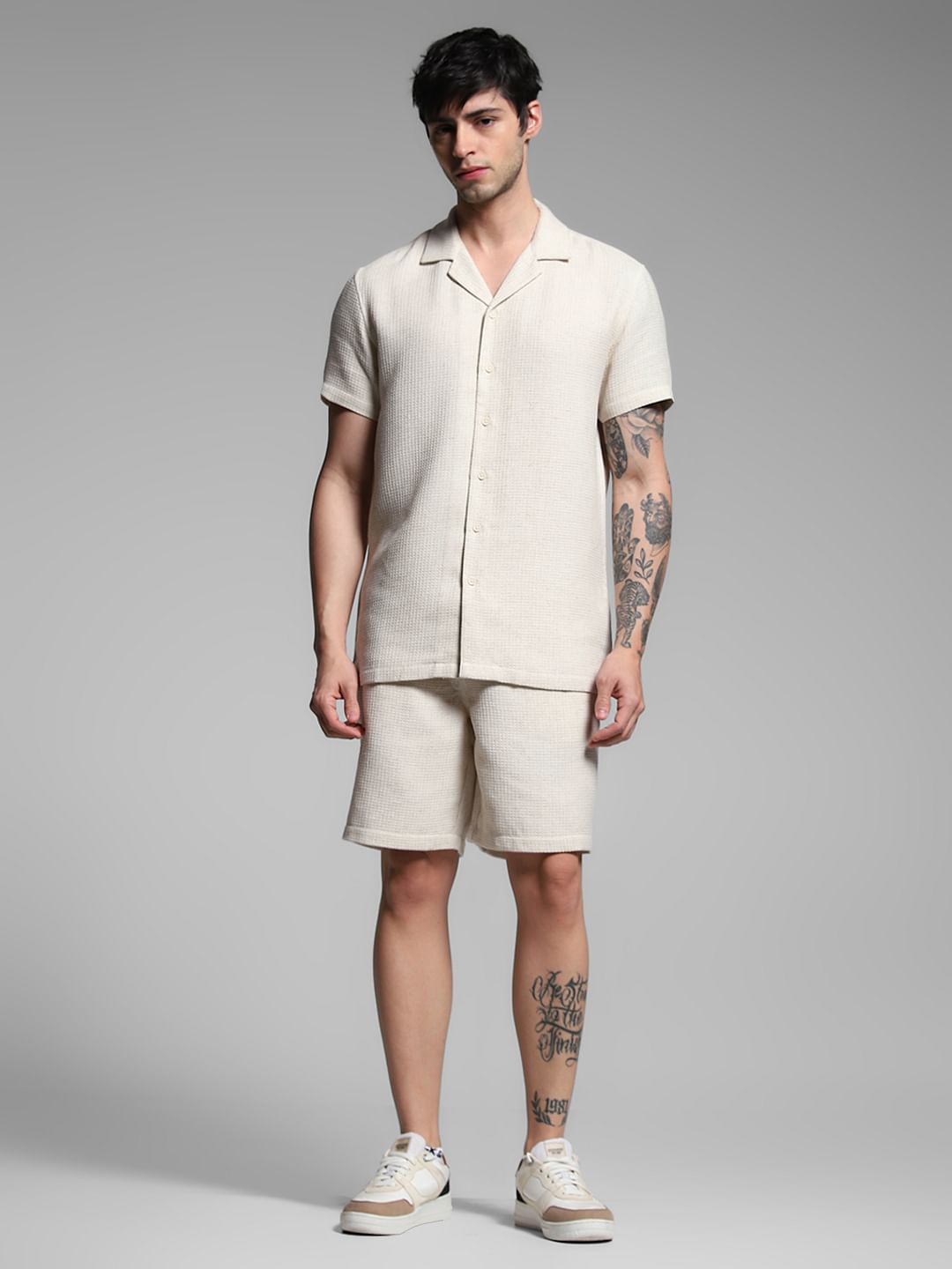 Ecru Waffle Textured Co-ord Set Shirt