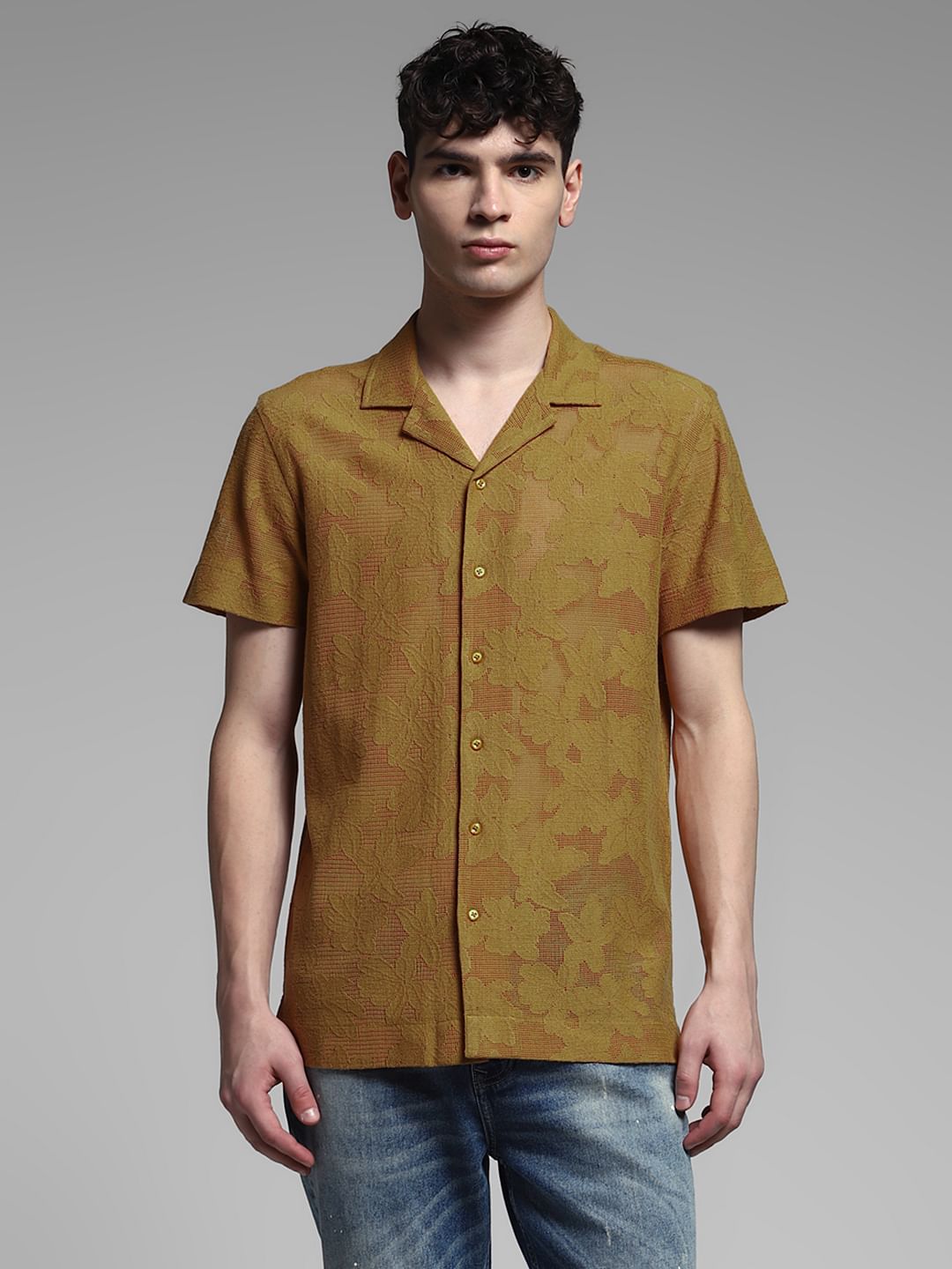 Golden Brown Jacquard Cotton Shirt
