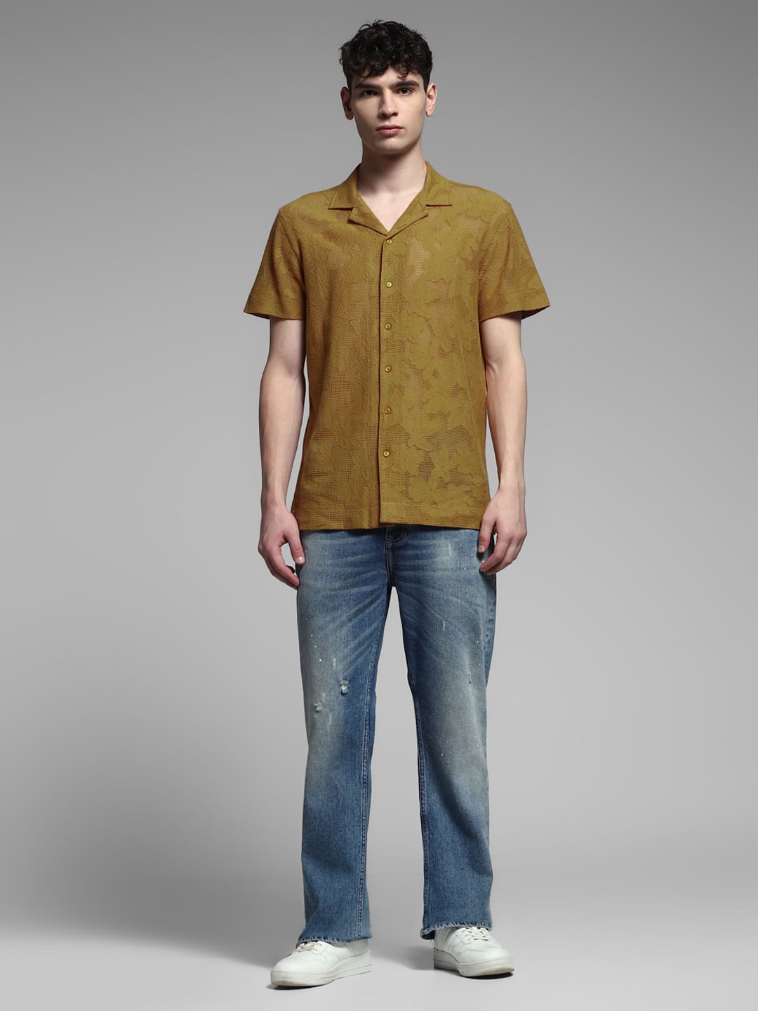 Golden Brown Jacquard Cotton Shirt