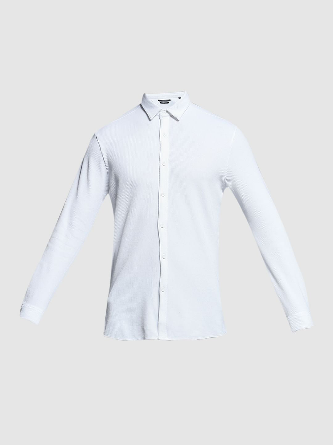 White Knitted Slim Fit Shirt