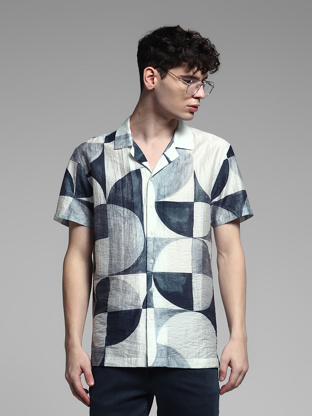 Grey Printed Viscose Blend Shirt