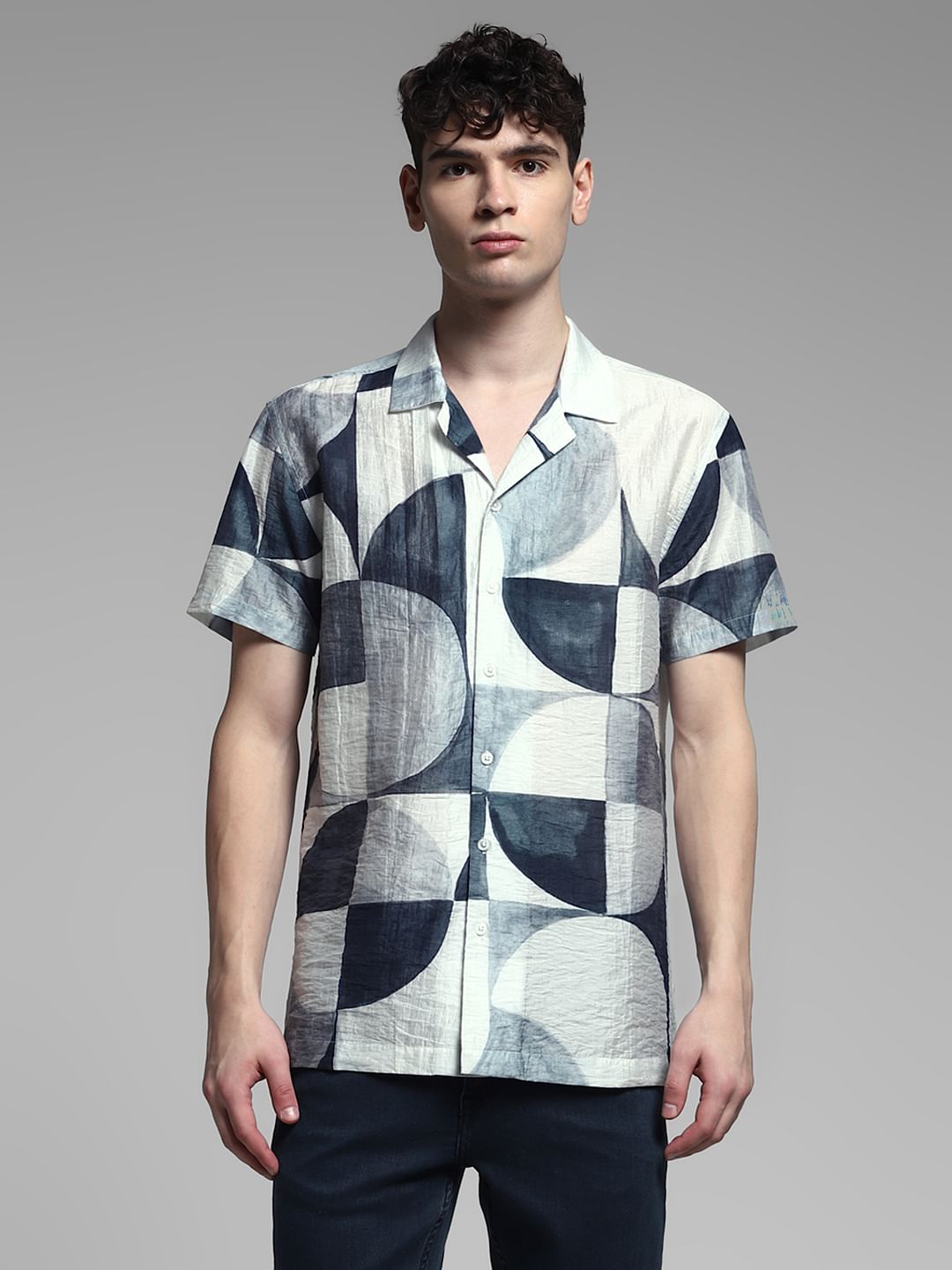Grey Printed Viscose Blend Shirt