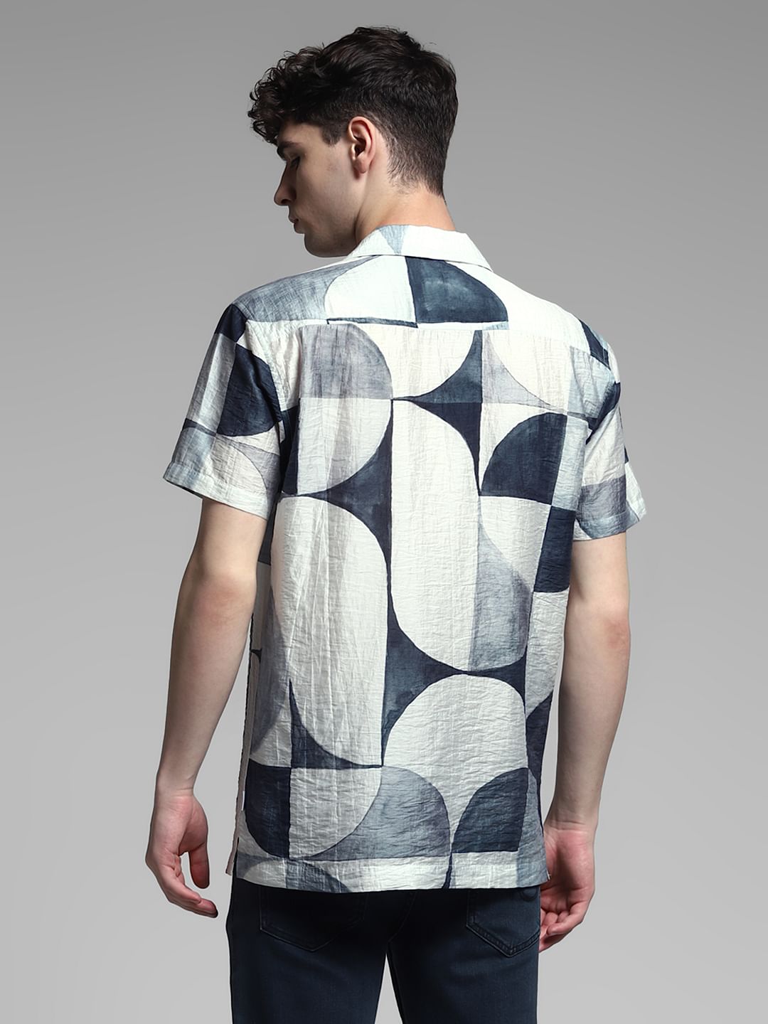 Grey Printed Viscose Blend Shirt